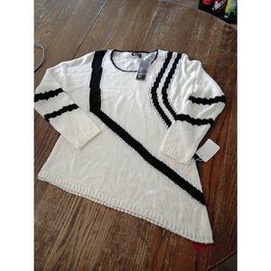 New Large Marble Black White Loose Knit Long Sleeve Irregular Hem Sweater